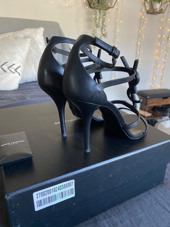 YSL Cassandra 100mm sandal heels leather RARE Black MATTE size 37 us 8